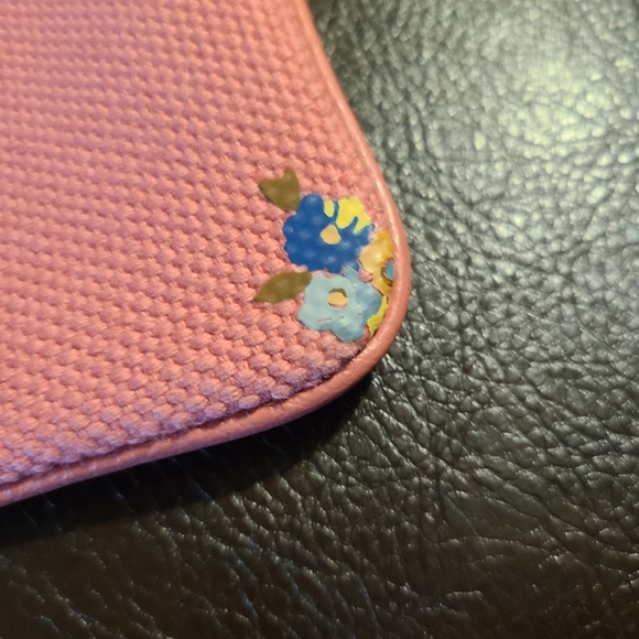 Coach Pink Floral Catepillar Bee Canvas Zipper Wristlet Pouch - Picture 8 of 10